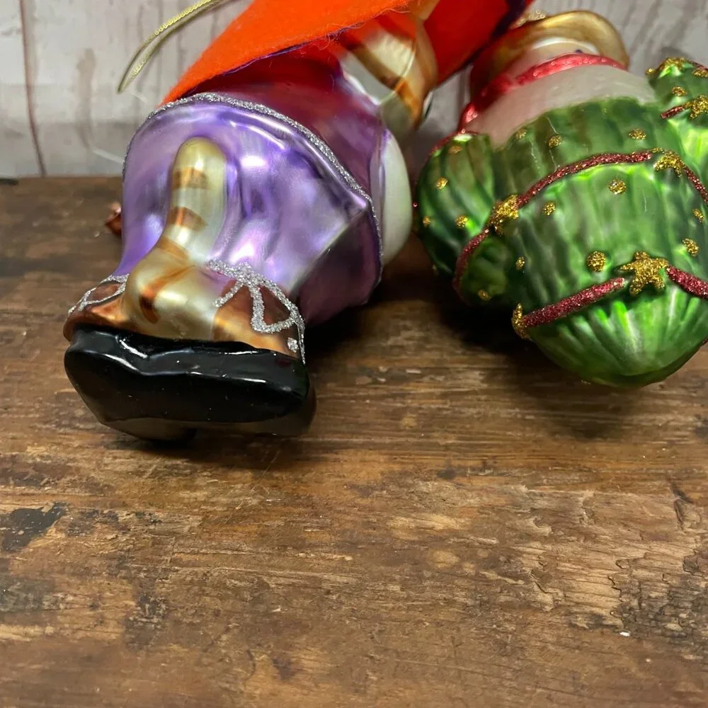Pair of glass Cat and Snowman Musical Ornaments Rare!
